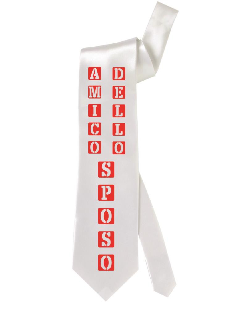 Cravatta In Raso Bianca Amico dello Sposo Gadget Matrimonio PS 05197-02
