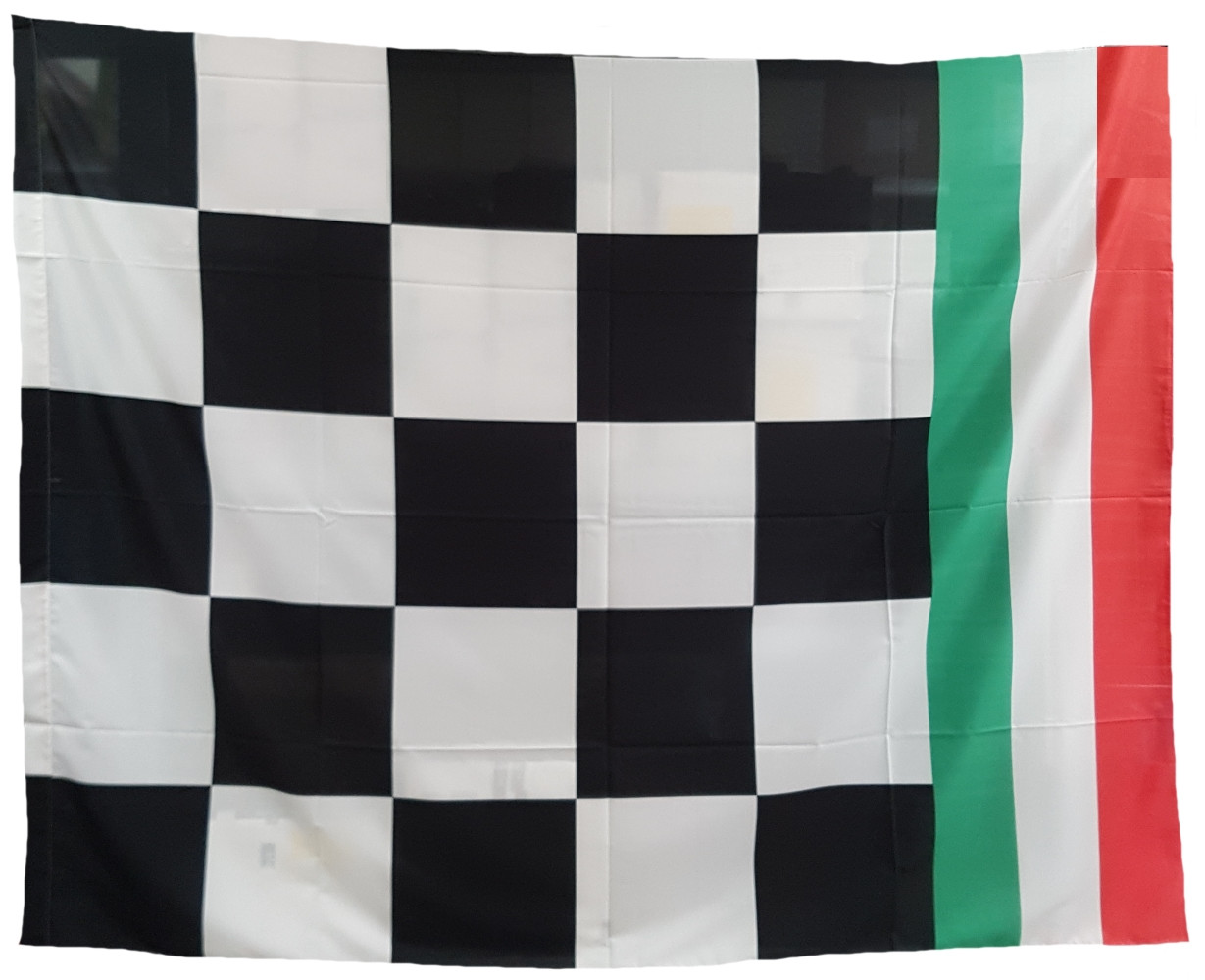 Bandiera a scacchi bianco nero con tricolore 140x190 | Pelusciamo.com