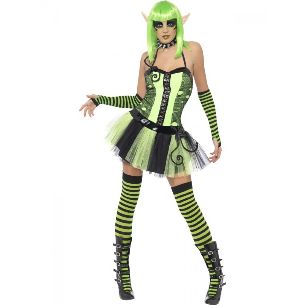 Costume Halloween Carnevale Donna Punk Elfo verde Fluo Smiffys