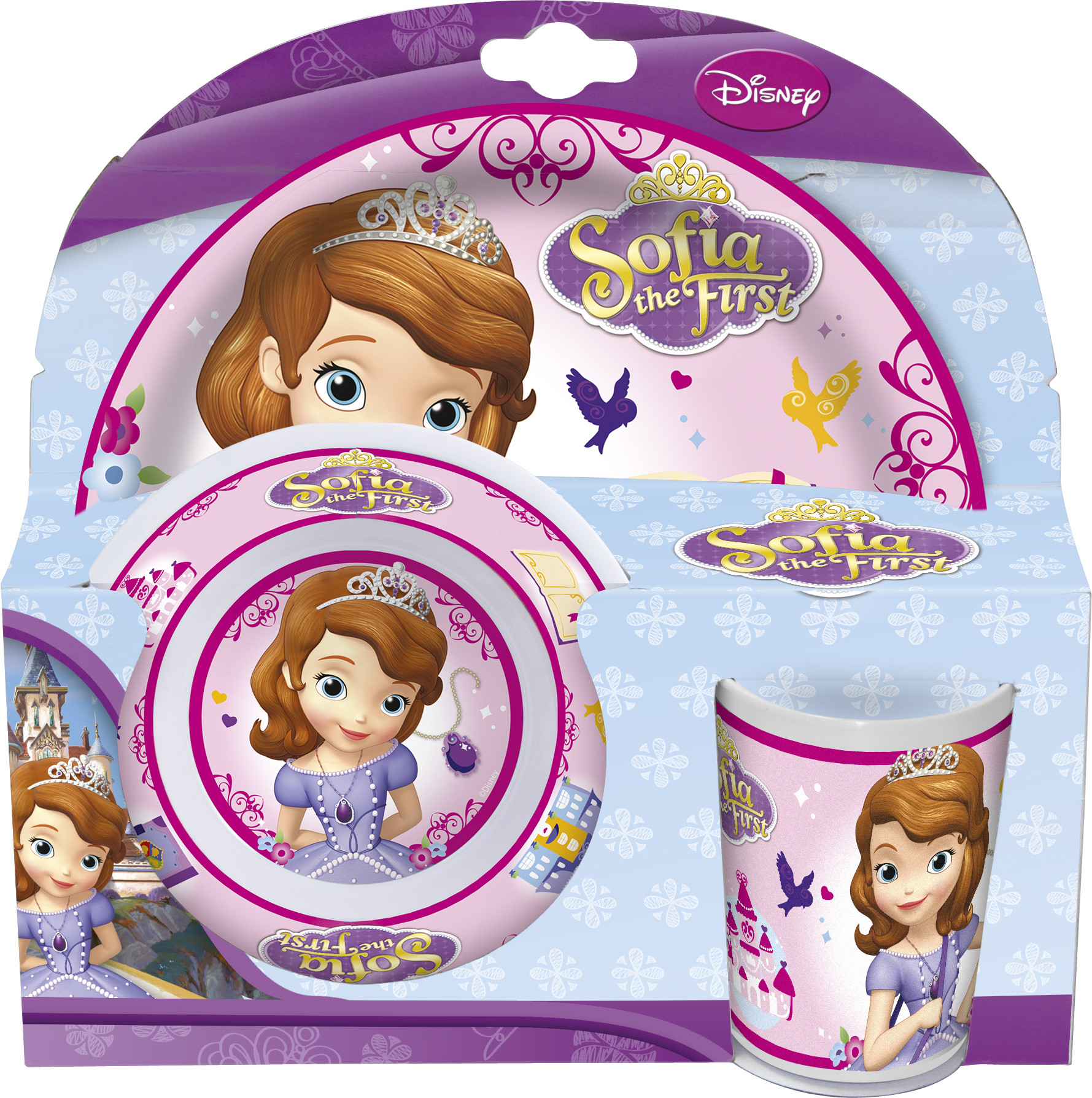 Set 3 pezzi melamina Principessa Sofia bicchiere e piatti Disney