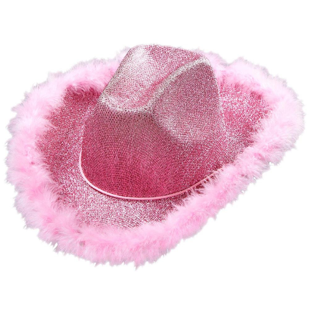 Cappello Cowgirl Rosa con Lurex e Piume di Marabu, One size PS 10030 Pelusciamo Store Marchirolo