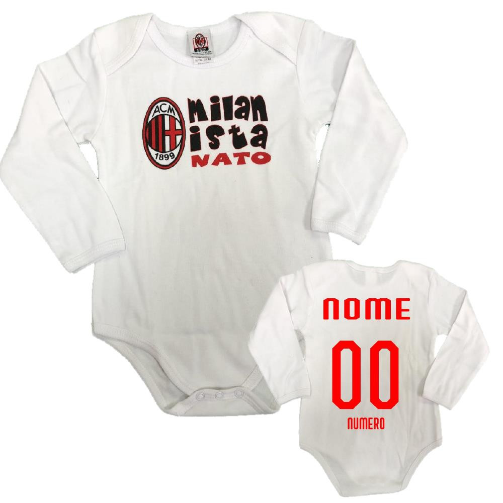 Body Neonato Milan Calcio Manica Lunga Milanista Nato PS 26960Bis Personalizzato con nome e numero Pelusciamo Store Marchirolo