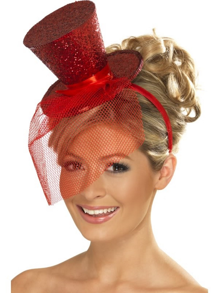 Accessori costume carnevale Cappellino Burlesque rosso Glitter CanCan | pelusciamo.com