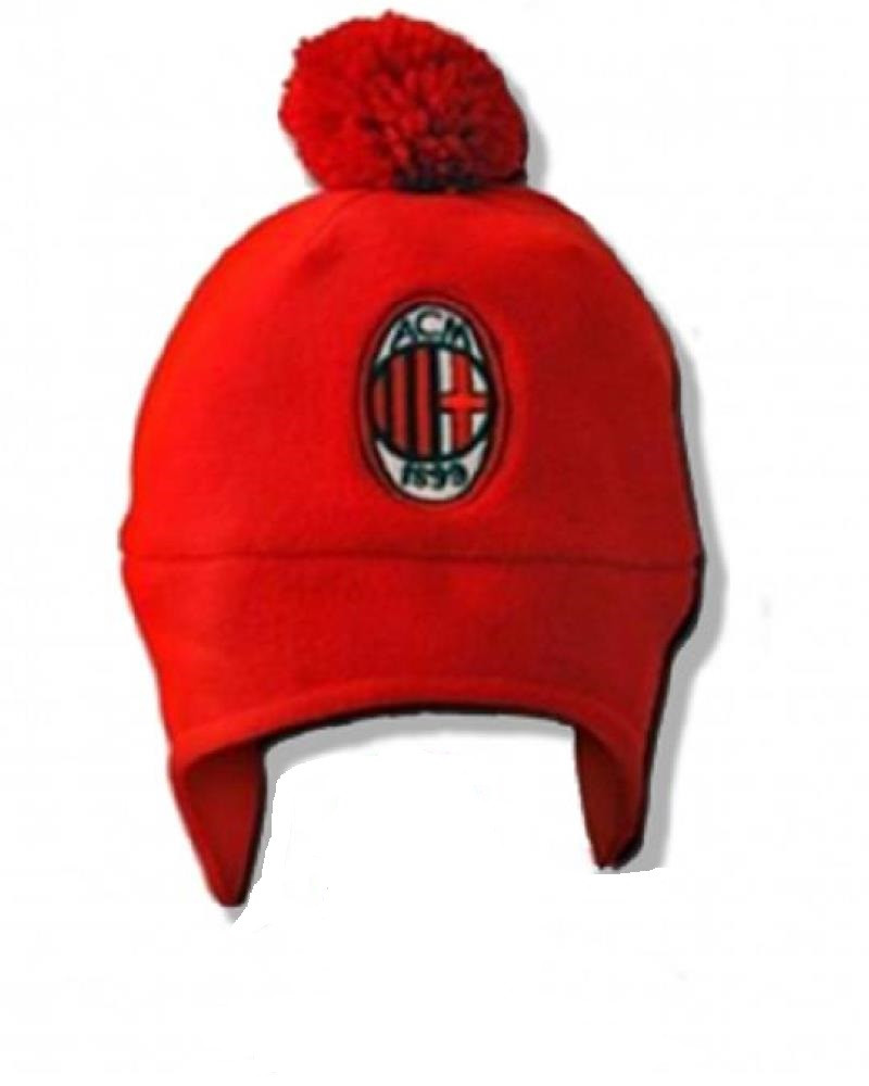 Cappellino ponpon cuffia  in pile rosso nero ufficiale A.C.Milan 01120