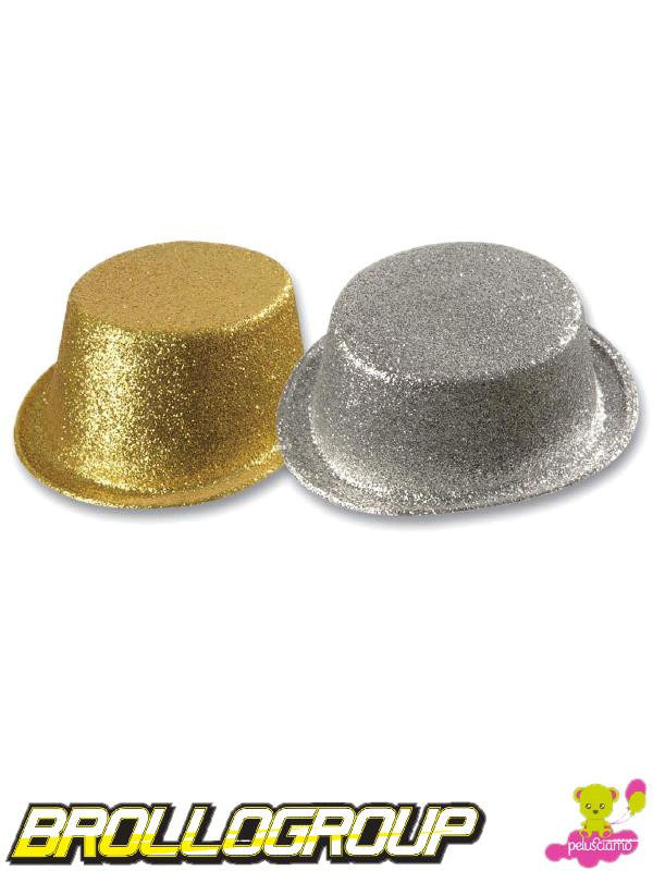 Gadget Festa Capodanno, 6 Cappelli Cilindro Glitter Oro Argento  | pelusciamo.com