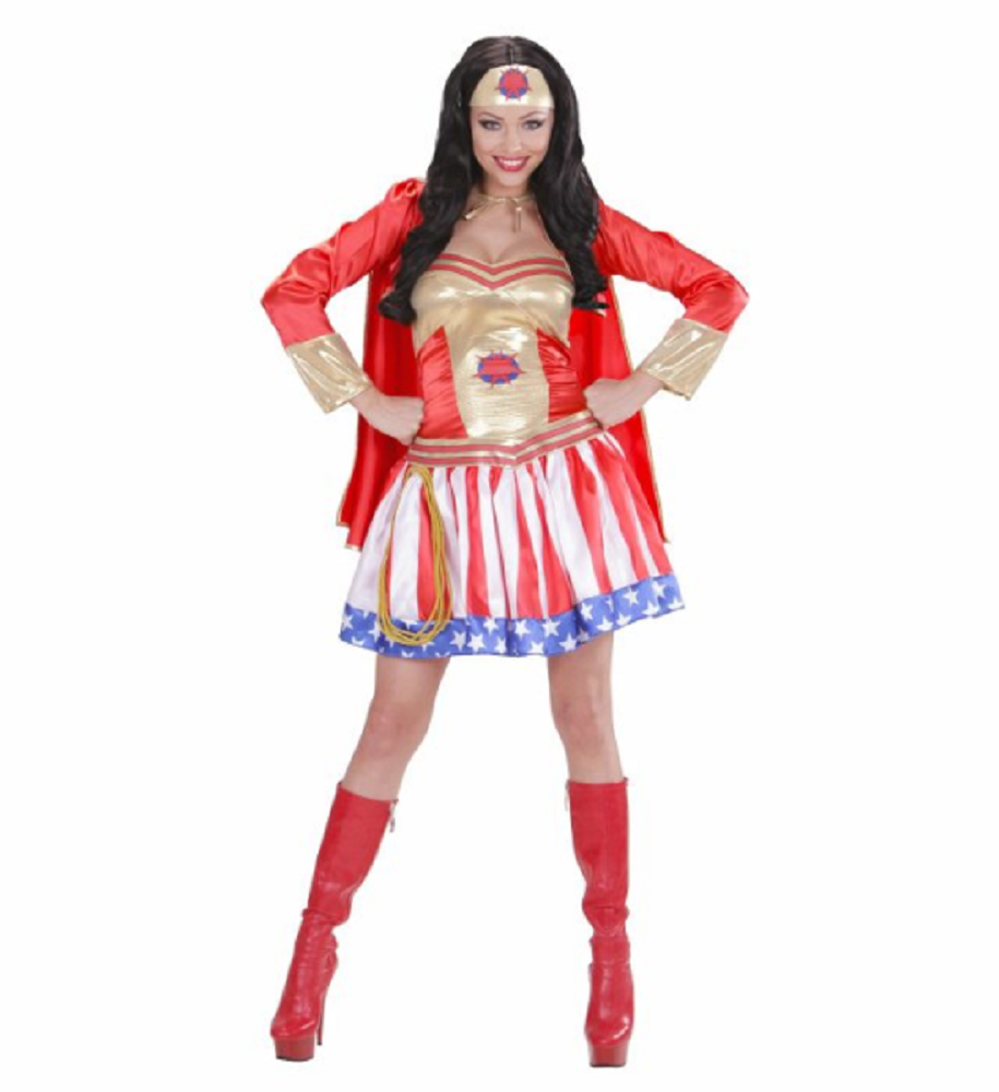 Costume Carnevale Donna Super eroina vestito con mantello *19880 pelusciamo store