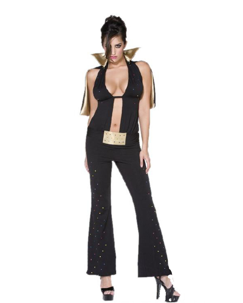 Costume Carnevale Donna Elvis Presley Viva Las Vegas Nero Oro PS 12281