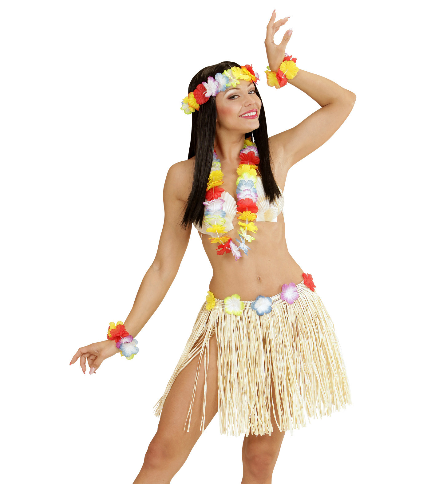 Accessorio Costume Carnevale Set Hawaiana Paglia con Fiori