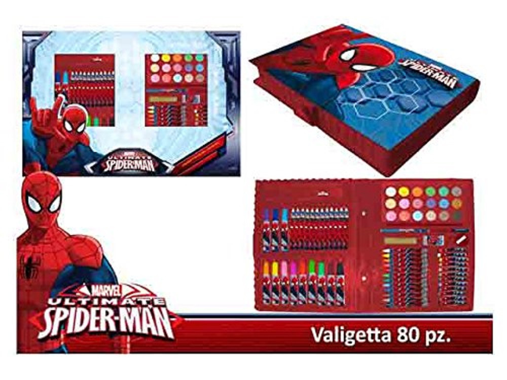 Valigetta Colori 80 pzs. Spiderman PS 06430 Accessorio Asilo Scuola
