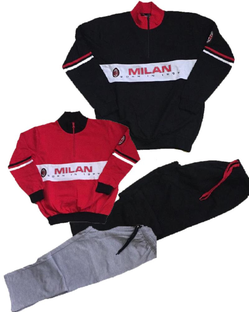 Pigiama Milan Ragazzo Abbigliamento Ufficiale AC Milan PS 09485 Cotone Felpato Pelusciamo Store Marchirolo