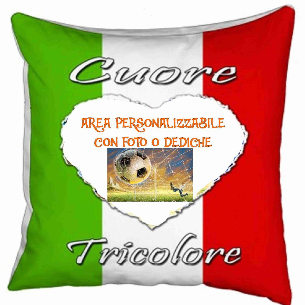 Cuscino Tifoso Cuore tricolore 40x40 cm Personalizzabile Foto o Frasi PS 10354 Gadget Personalizzato Pelusciamo Store Marchirolo