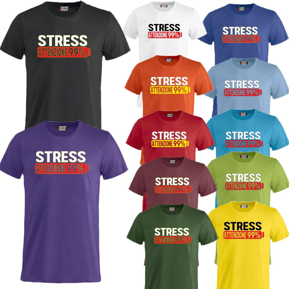 T-Shirt Uomo Stress Attenzione 99% Magliette Simpatiche PS 27431-A002
