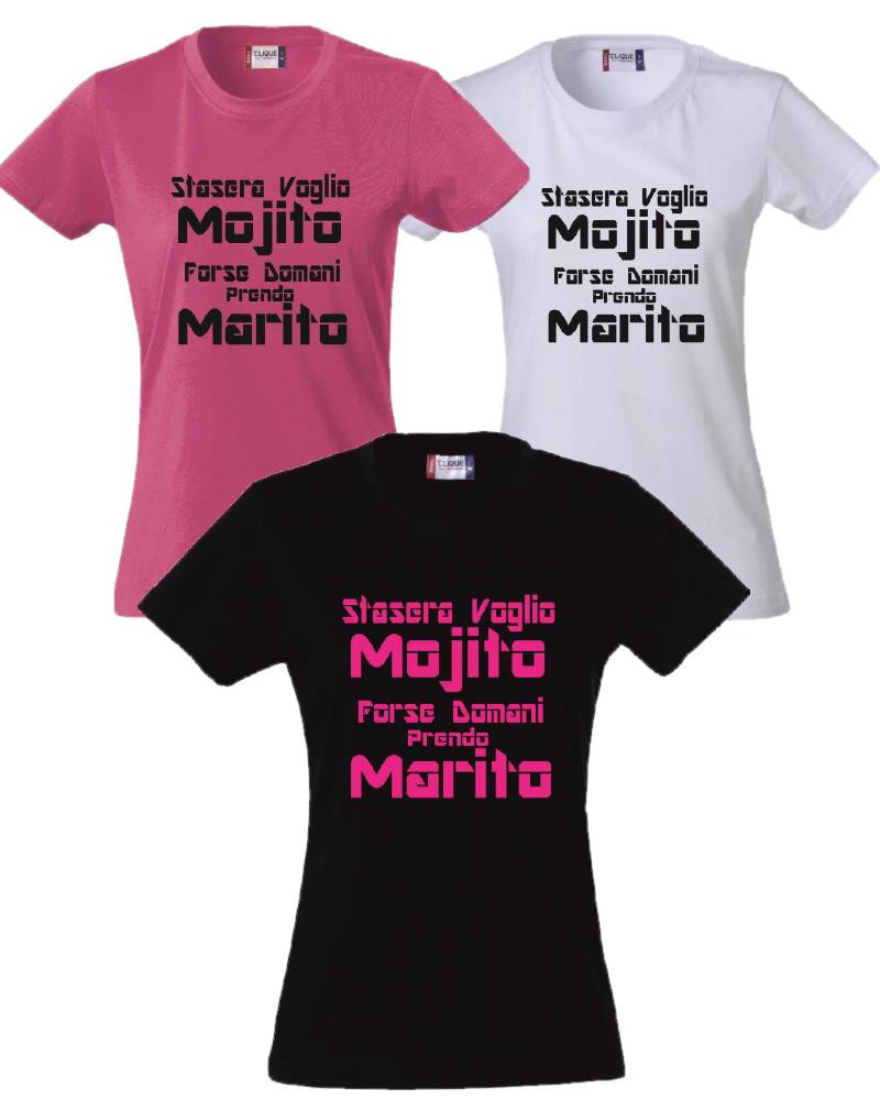 T-shirt Donna Stasera Voglio Mojito Domani Forse Prendo Marito Addio al Nubilato PS 28870-Mojito Pelusciamo Store Marchirolo (VA) Tel 0332 997041