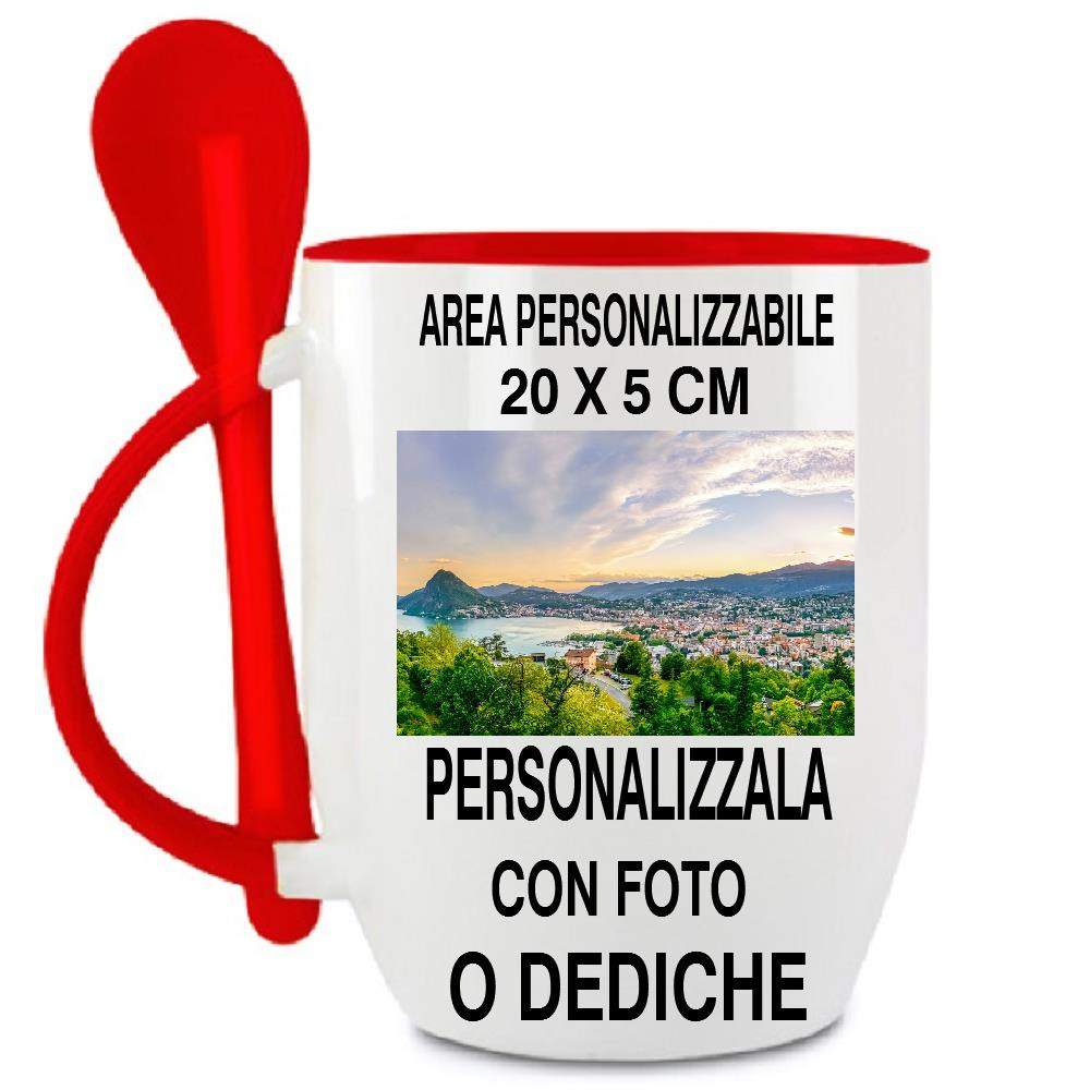 Tazza Conica Con Cucchiaino Rosso Personalizzabile Foto PS 11483 Tazze Personalizzate Tazze Personalizzate Pelusciamo Store Marchirolo