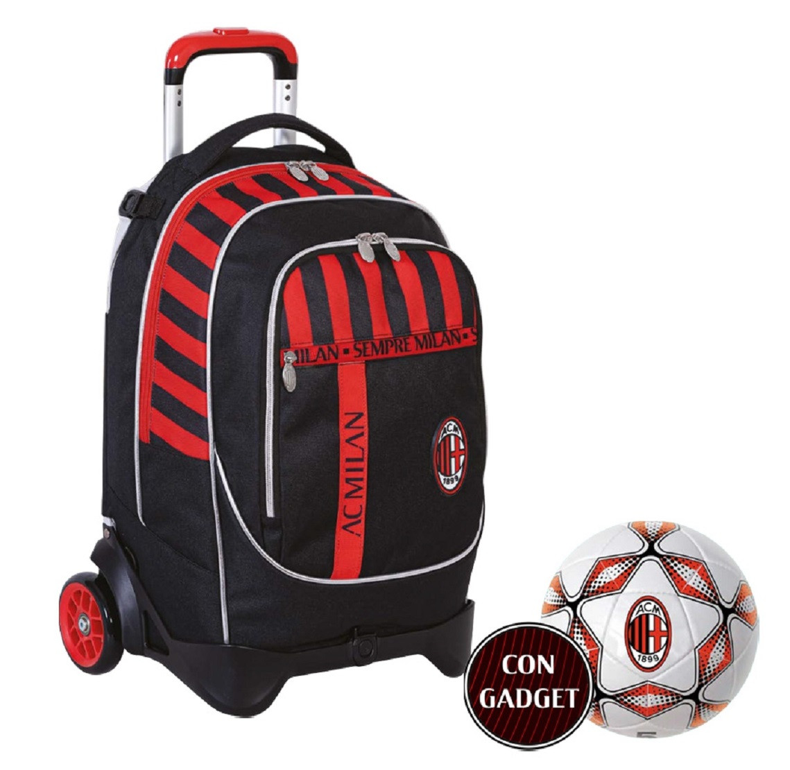 Big Trolley Zaino Scuola AC Milan Calcio Con Pallone Omaggio PS 06588