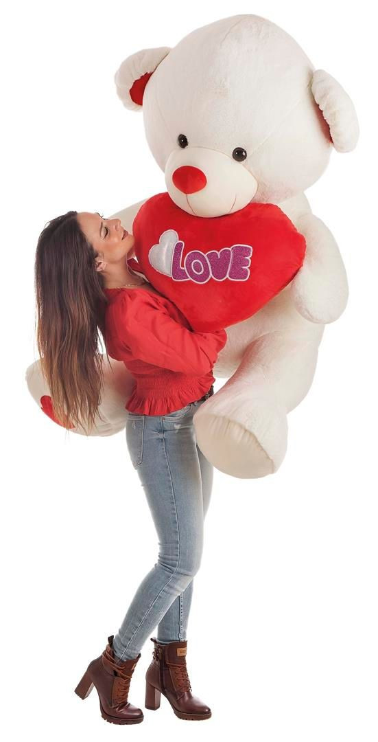 Peluche Gigante Orso Bianco con Cuore Luminoso 100 cm Peluches San Valentino  PS 40280 Pelusciamo Store marchirolo