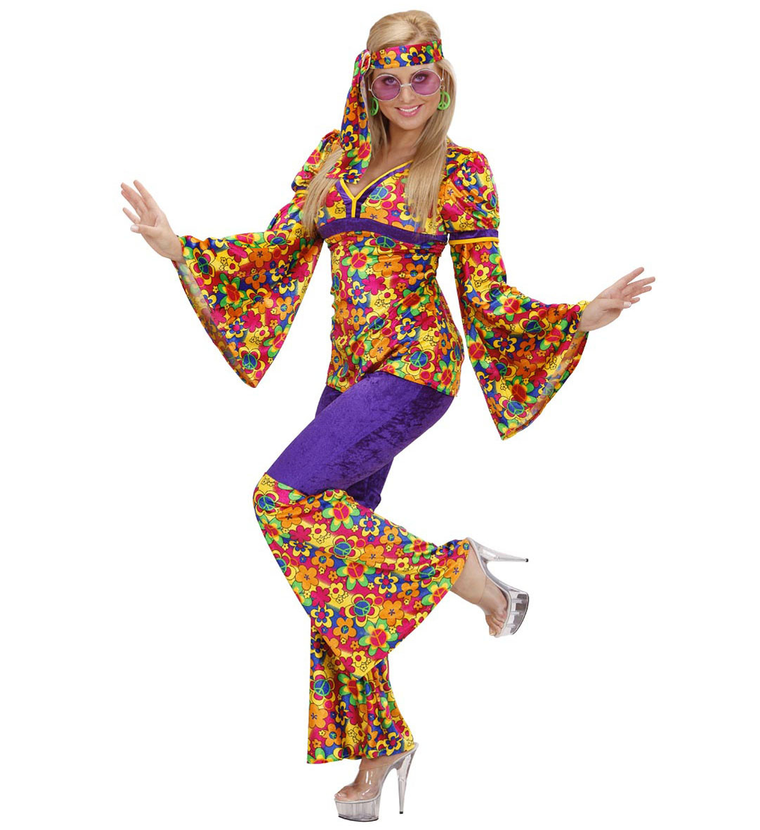 Costume Carnevale Donna Hippie Girl Anni 60, Figli dei Fiori