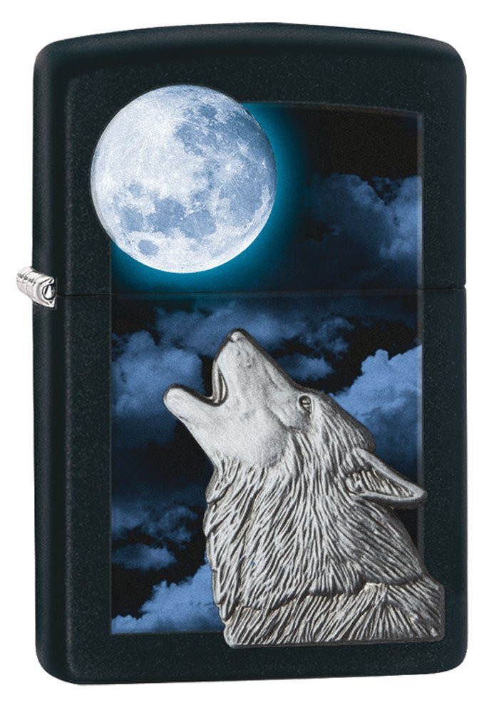 ZIPPO Wolf Howling at Moon - base Black Matte nero opaco *03308 PELUSCIAMO
