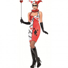 Costume Halloween Carnevale Donna Jolly Joker Carte Giullare Circo *17005