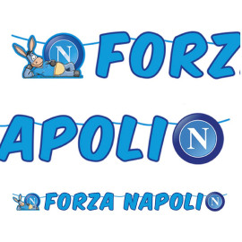 Festone Kit Scritta Forza Napoli in Cartoncino Regolabile 6 mt x 25 cm. Prodotto Ufficiale PS 30859