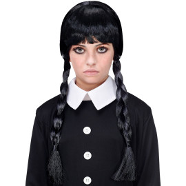 Parrucca Bambina Nera Con Trecce Dark Girl PS 03509 Accessori Carnevale Halloween
