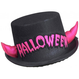 Cappello Halloween In Feltro Cilindro Nero Corna  PS 10317