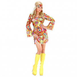 Costume Carnevale Hippie Girl Vestito Donna Anni 60 PS 35463