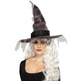 Accessorio Costume Halloween Carnevale Donna Cappello Strega Nero Viola *17020