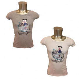 T-Shirt Donna Hello Spank romantic Cruising Maglietta con Pailletes *15503