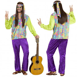 Costume Carnevale Uomo Figlio Dei Fiori Vestito Hippie Velluto PS 35497