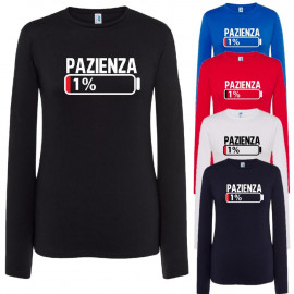 T-Shirt Donna Pazienza 1% Maglietta Simpatica Manica Lunga PS 36123-A001
