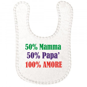 Bavaglino 50% Mamma 50% Papa' 100% Amore Bavetta Neonato PS 09878-001 Pelusciamo Store Marchirolo (VA) Tel 0332 997041