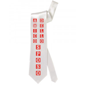 Cravatta In Raso Bianca Amico dello Sposo Gadget Matrimonio PS 05197-02