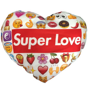Cuscino Cuore Emoji Super Love Idea Regalo Per San Valentino 35x25 Cm PS 21184
