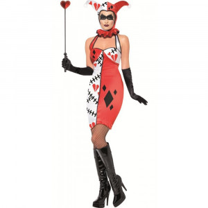 Costume Halloween Carnevale Donna Jolly Joker Carte Giullare Circo