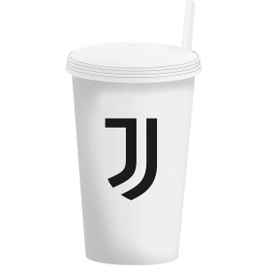 Bicchiere con Tappo e Cannuccia 430 ml Juventus Juve in Polipropilene PS 41380