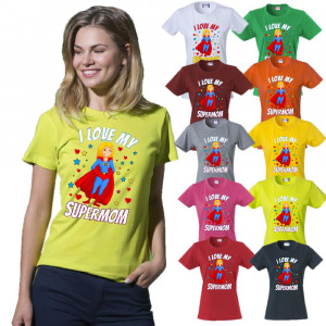 T-Shirt Donna I Love My Supermom Festa Della Mamma Magliette Simpatiche PS 28870-015-BS