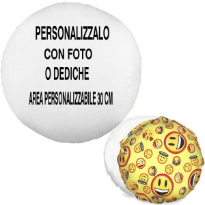 Cuscino Emoji Tondo 38 cm Personalizzabile Foto o Frasi Gadget Personalizzato PS 12780 