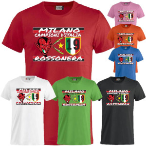 T-Shirt Campioni D'Italia Milano RossoNera Maglietta Festa 19 Scudetti Calcio PS 27431-A066