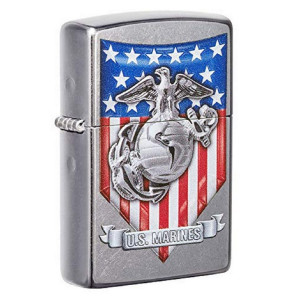 Zippo U.S. Marine Corps. Crest and US Flag Street Chrome Pocket Lighter PS 12243-B PELUSCIAMO