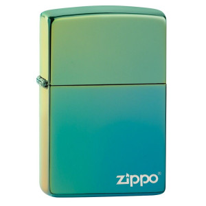 Zippo High Polish Teal Zippo Logo Windproof Pocket Lighter PS 12008-B PELUSCIAMO