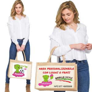 Shopper Multiuso in Juta Laminata con tasca frontale in tela 100% cotone Personalizzabile PS 33772